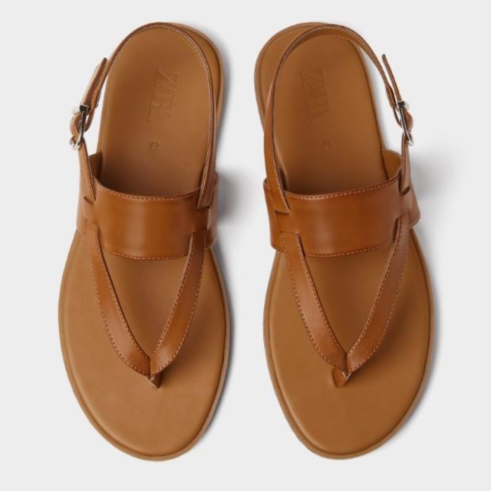 Zara Chestnut Cross Strap Sandals - Picture 5 of 12